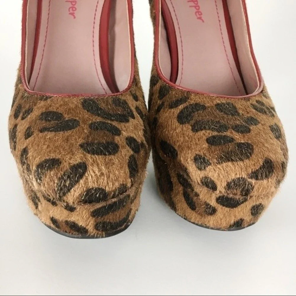 Pink & Pepper Size 8.5 Pin Up Rockabilly Leopard Faux Fur Platform Heels Pumps‎